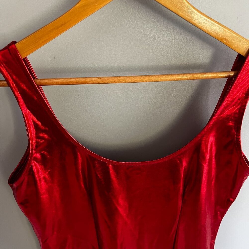 Metallic Red Dress Mini Lingerie Body Con Valentines Sexy Love Dancer Rouge - Picture 4 of 10